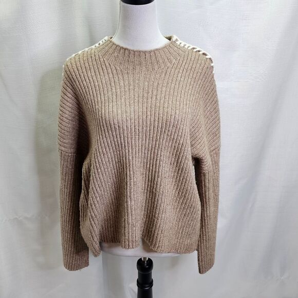 Halogen Tan Thread Detail Chunky Knit Sweater Size Large - Picture 1 of 10